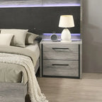 Lit mural LED Lenca de Roundhill Furniture avec tables de chevet, commode, miroir et chiffonnier - Gris vieilli