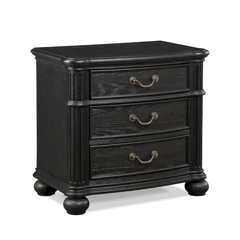 Ensemble de chambre à coucher Aliana 3 pièces noir, style moderne contemporain, en bois massif plaqué et recouvert de tissu.