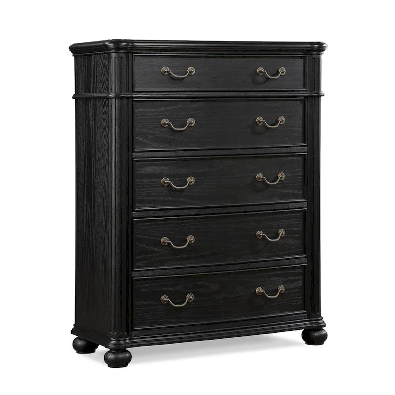 Ensemble de chambre à coucher Aliana 3 pièces noir, style moderne contemporain, en bois massif plaqué et recouvert de tissu.