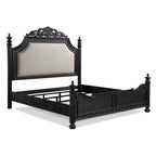Ensemble de chambre à coucher Aliana 3 pièces noir, style moderne contemporain, en bois massif plaqué et recouvert de tissu.