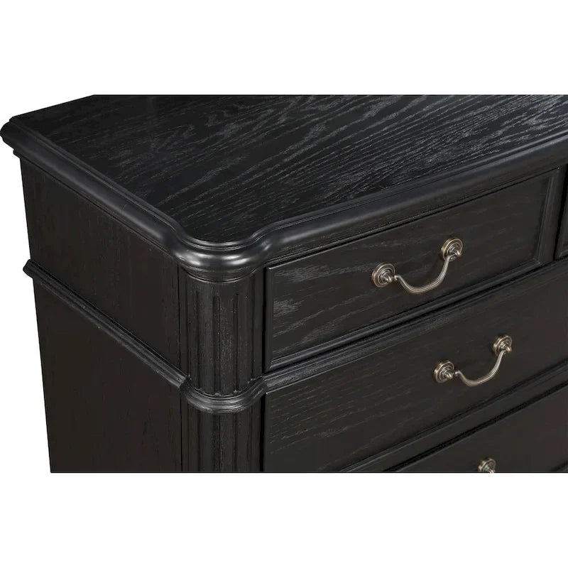 Ensemble de chambre à coucher Aliana 3 pièces noir, style moderne contemporain, en bois massif plaqué et recouvert de tissu.