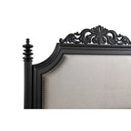 Ensemble de chambre à coucher Aliana 3 pièces noir, style moderne contemporain, en bois massif plaqué et recouvert de tissu.