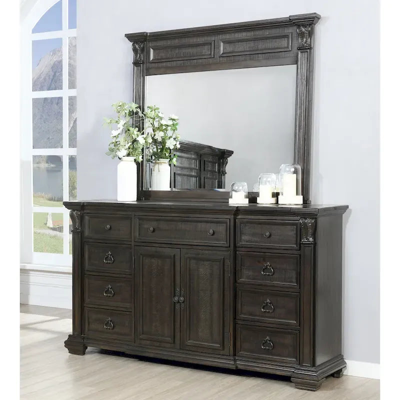 Ensemble de chambre à coucher 4 pièces Roundhill Furniture Farson, finition noyer foncé vieilli