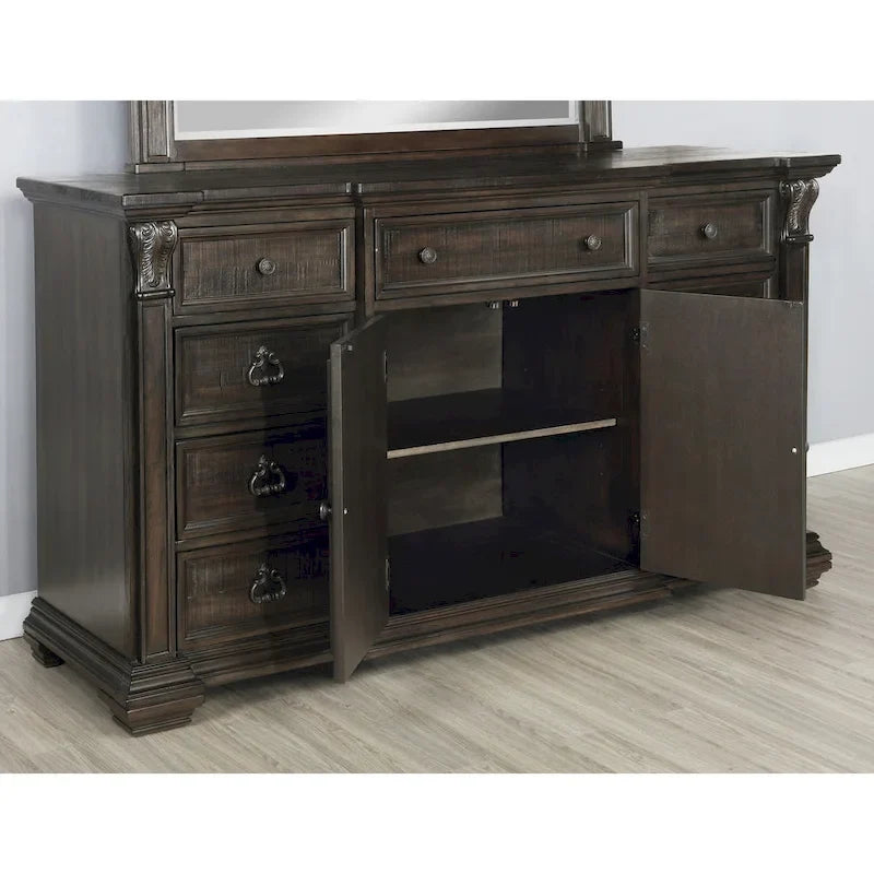 Ensemble de chambre à coucher 4 pièces Roundhill Furniture Farson, finition noyer foncé vieilli