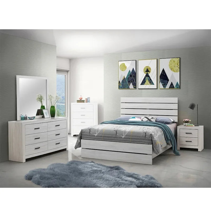 Ensemble de chambre à coucher en bois pour lit queen size, coloris blanc côtier