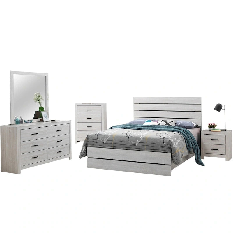Ensemble de chambre à coucher en bois pour lit queen size, coloris blanc côtier
