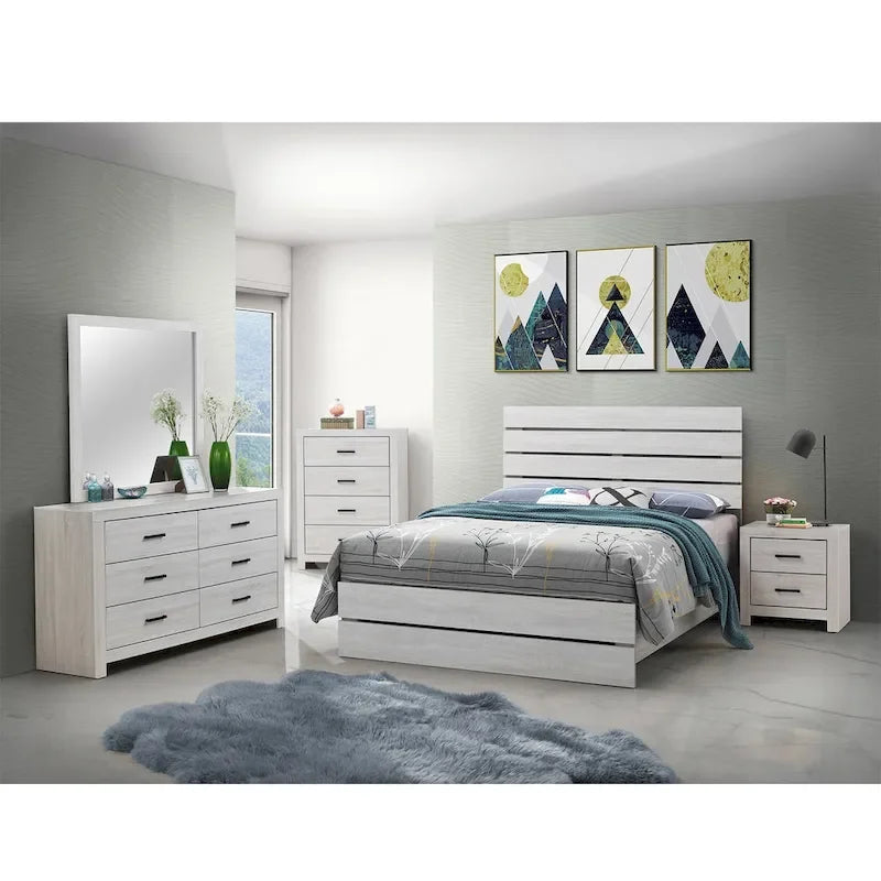Ensemble de chambre à coucher en bois pour lit queen size, coloris blanc côtier