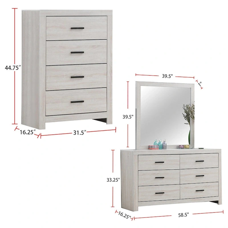 Ensemble de chambre à coucher en bois pour lit queen size, coloris blanc côtier