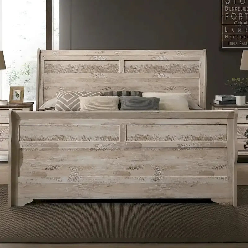 Ensemble de chambre à coucher 3 pièces Roundhill Furniture Imerland, finition blanc délavé, style contemporain