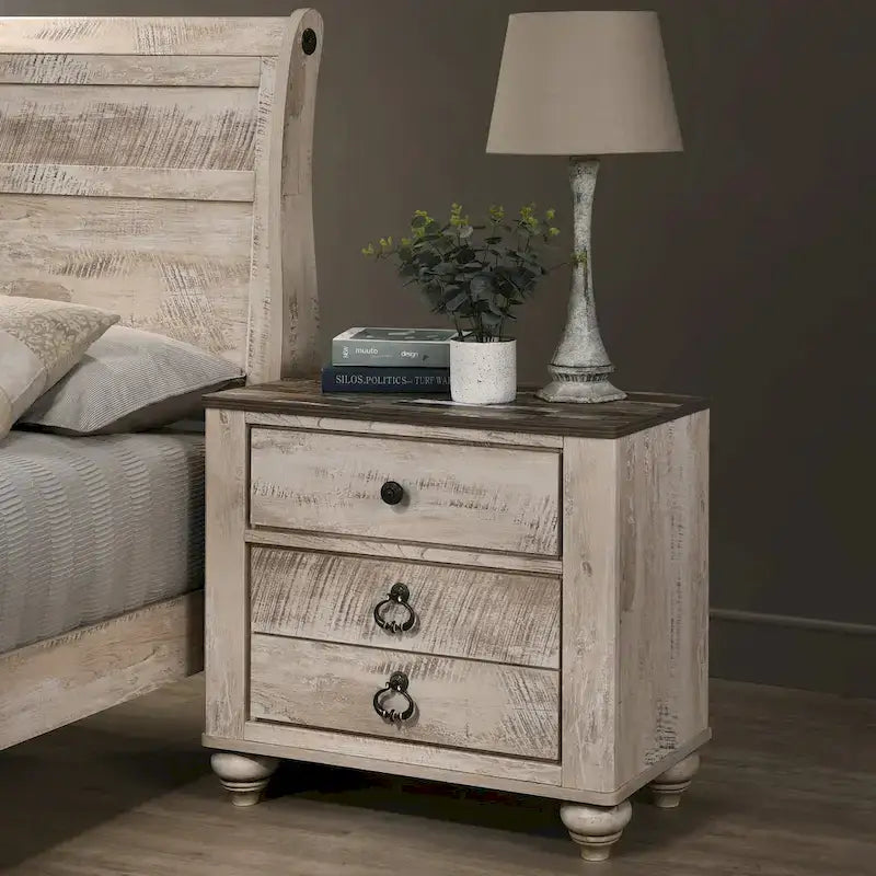 Ensemble de chambre à coucher 3 pièces Roundhill Furniture Imerland, finition blanc délavé, style contemporain