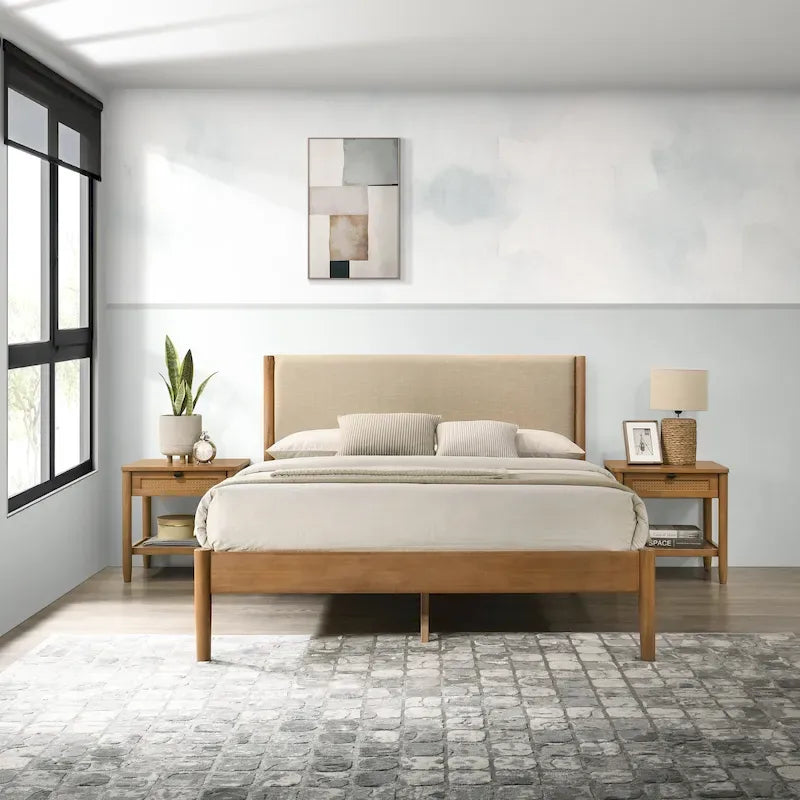 Ensemble de chambre à coucher 3 pièces Roundhill Furniture Vichy, lit plateforme avec deux tables de chevet, Queen
