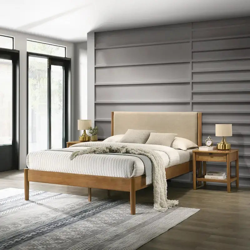 Ensemble de chambre à coucher 3 pièces Roundhill Furniture Vichy, lit plateforme avec deux tables de chevet, Queen