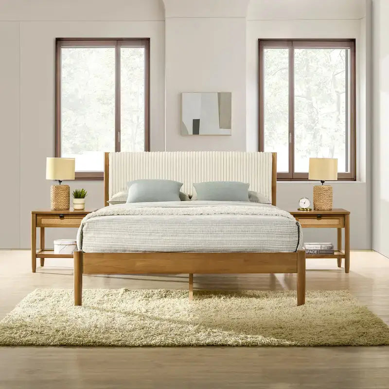 Ensemble de chambre à coucher 3 pièces Roundhill Furniture Vichy, lit plateforme avec deux tables de chevet, Queen