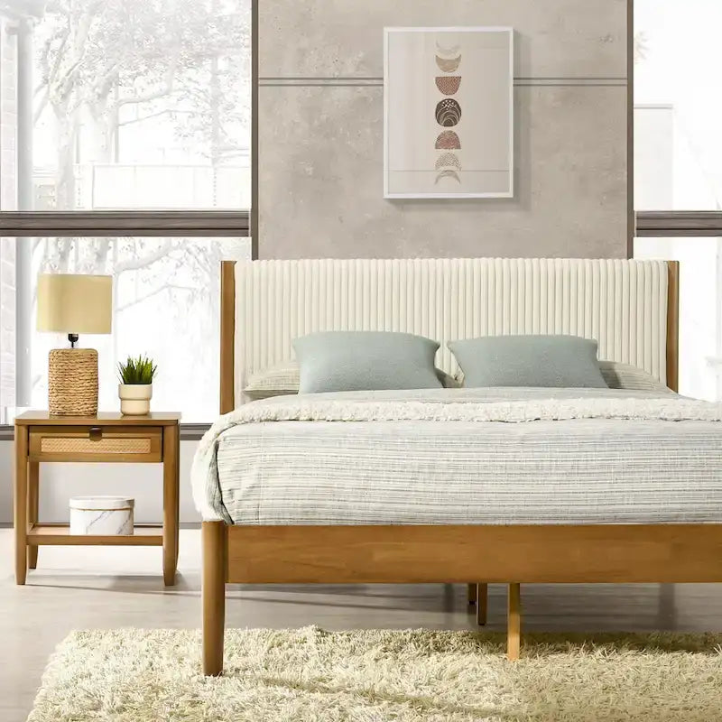 Ensemble de chambre à coucher 3 pièces Roundhill Furniture Vichy, lit plateforme avec deux tables de chevet, Queen