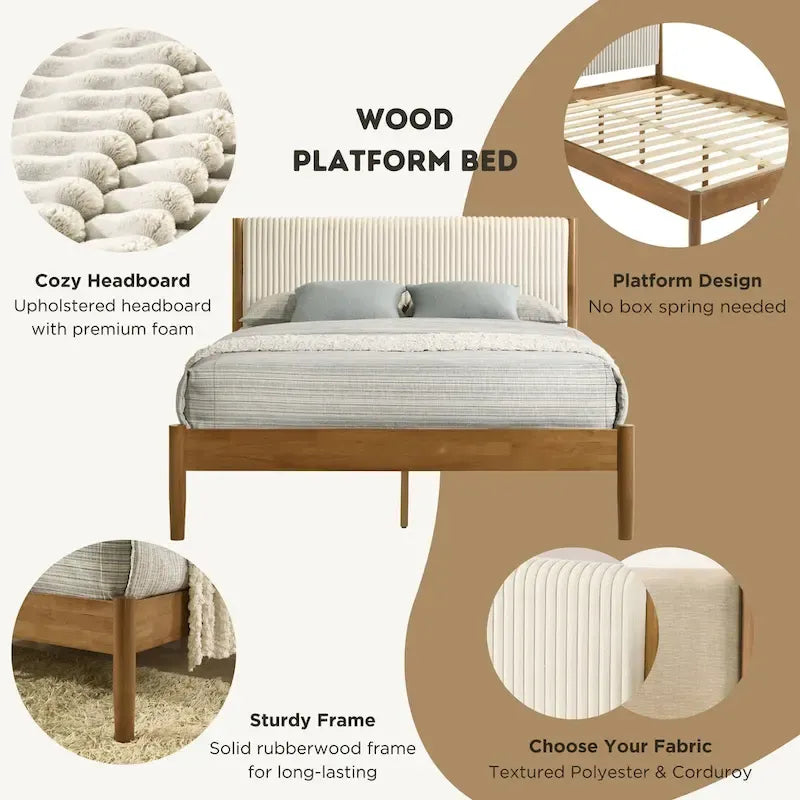 Ensemble de chambre à coucher 3 pièces Roundhill Furniture Vichy, lit plateforme avec deux tables de chevet, Queen