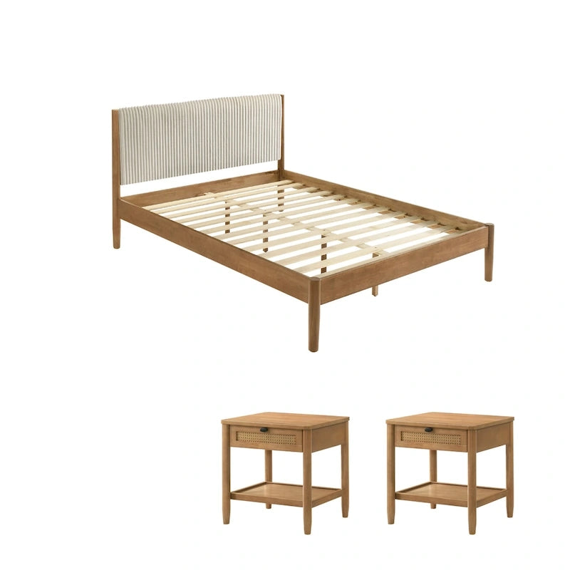 Ensemble de chambre à coucher 3 pièces Roundhill Furniture Vichy, lit plateforme avec deux tables de chevet, Queen