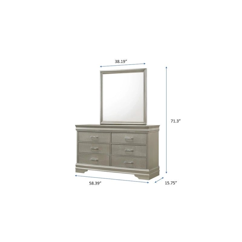 Set camera da letto Sigurd 4 pezzi in similpelle argentata con pannello capitonné