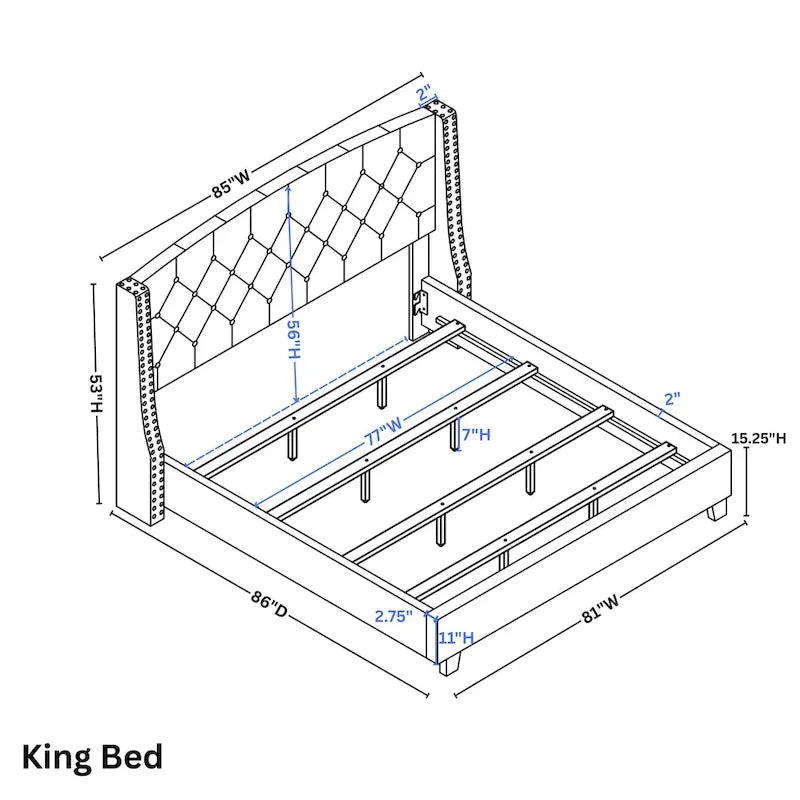 Ensemble de chambre à coucher rembourré 3 pièces Fentina de Roundhill Furniture, lit à oreilles capitonné avec deux tables de chevet