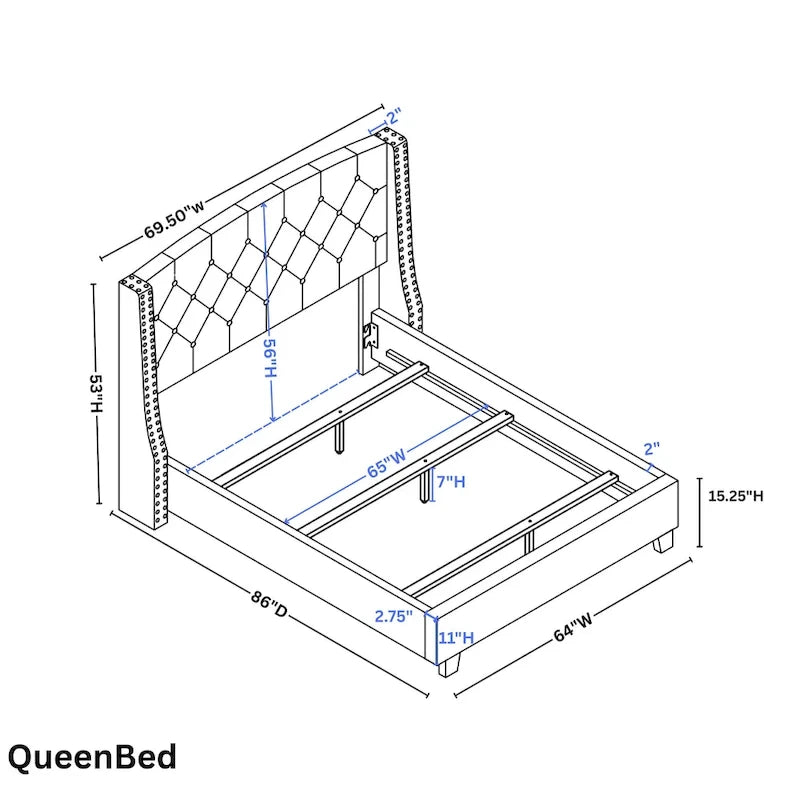 Ensemble de chambre à coucher rembourré 3 pièces Fentina de Roundhill Furniture, lit à oreilles capitonné avec deux tables de chevet