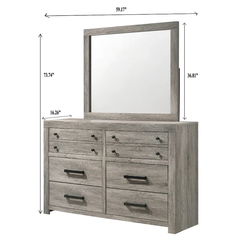Ensemble de chambre à coucher Perrine gris à plateforme 6 pièces