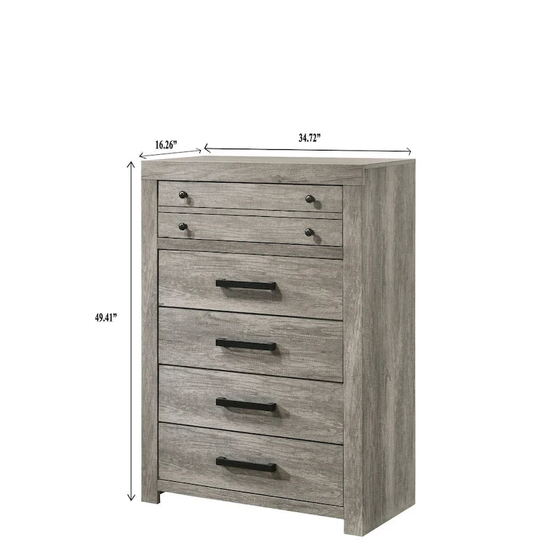 Ensemble de chambre à coucher Perrine gris à plateforme 6 pièces