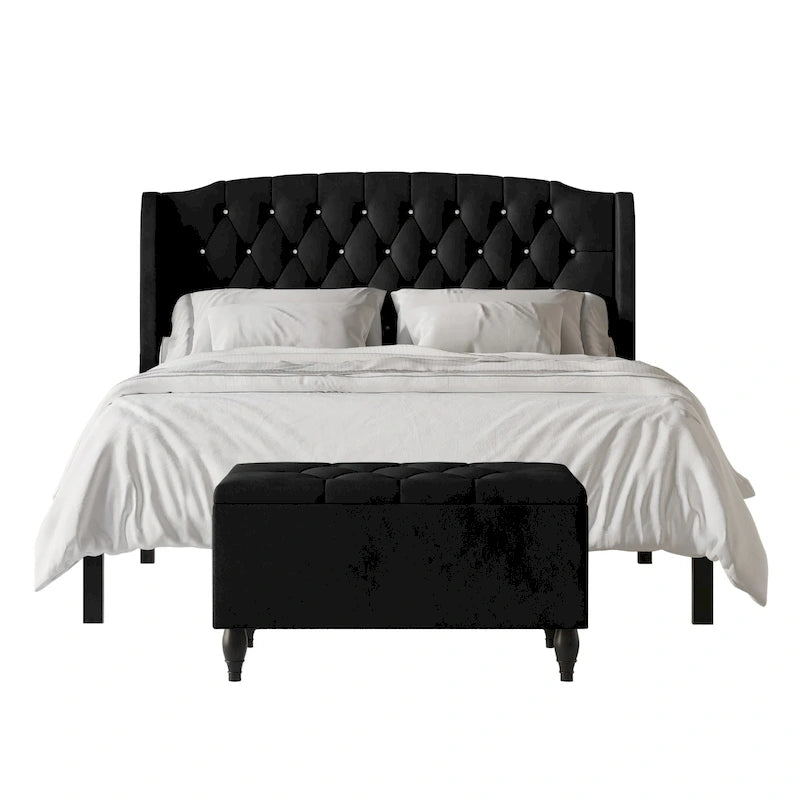 Ensemble de bancs de chambre CraftPorch 2 pièces, lit rembourré à oreilles en velours