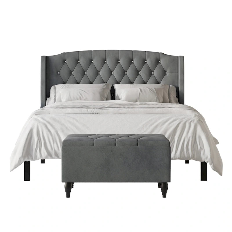 Ensemble de bancs de chambre CraftPorch 2 pièces, lit rembourré à oreilles en velours