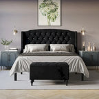CraftPorch 2 Piece Bedroom Bench Set Velvet Wingback Upholstered Bed
