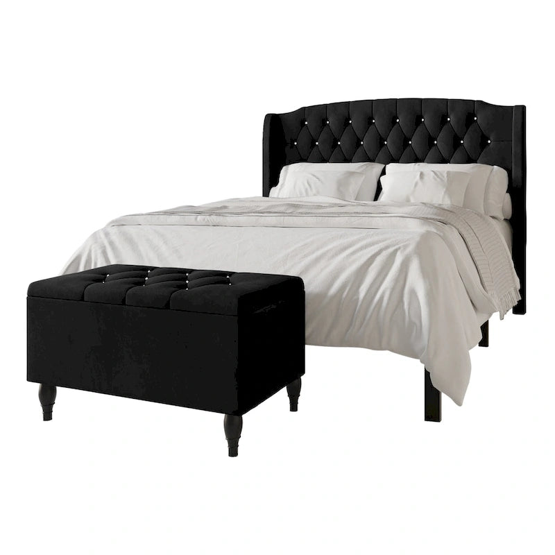 Ensemble de bancs de chambre CraftPorch 2 pièces, lit rembourré à oreilles en velours