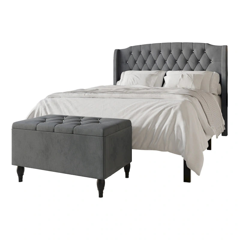 Ensemble de bancs de chambre CraftPorch 2 pièces, lit rembourré à oreilles en velours