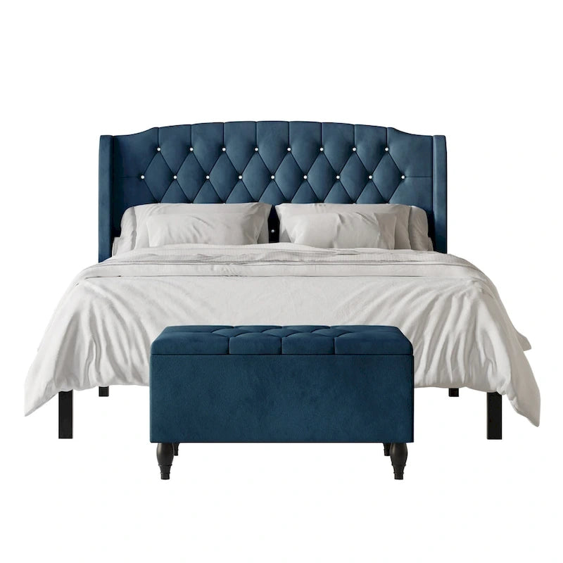 Ensemble de bancs de chambre CraftPorch 2 pièces, lit rembourré à oreilles en velours