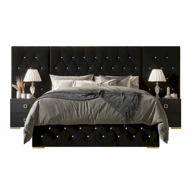 Ensemble de 3 tables de chevet CraftPorch pour chambre à coucher avec lit plateforme capitonné en velours luxueux