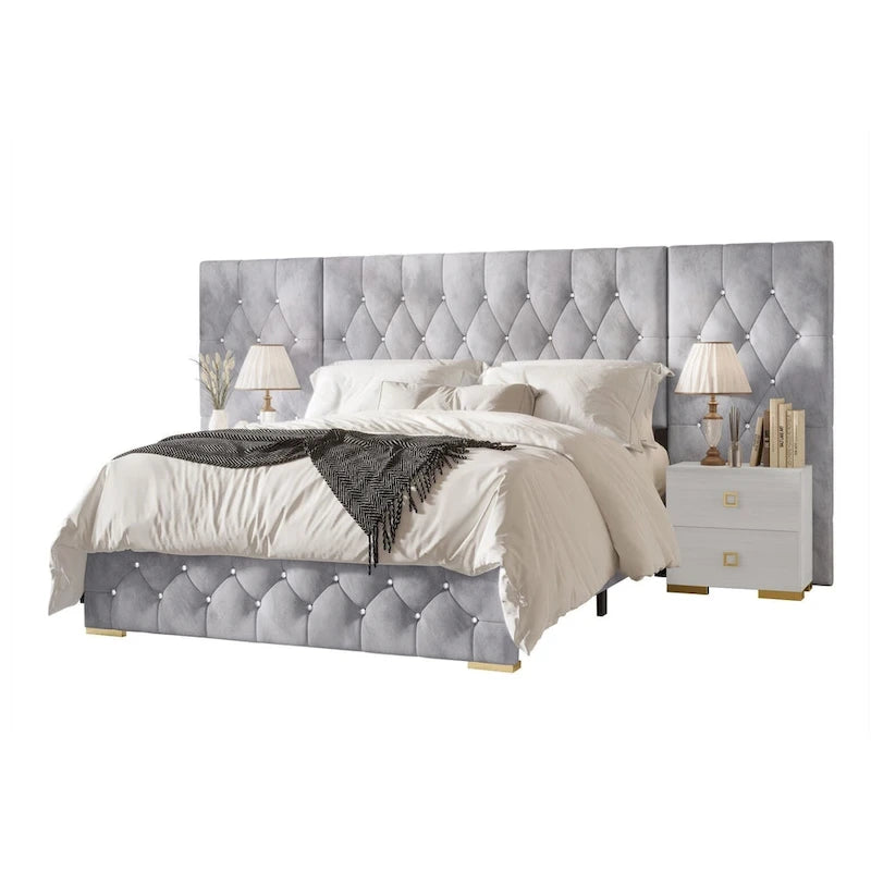 Ensemble de 3 tables de chevet CraftPorch pour chambre à coucher avec lit plateforme capitonné en velours luxueux