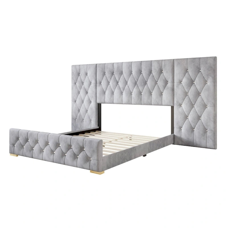 Ensemble de 3 tables de chevet CraftPorch pour chambre à coucher avec lit plateforme capitonné en velours luxueux