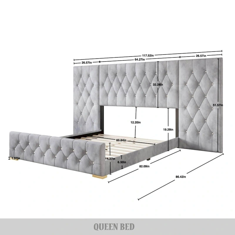 Ensemble de 3 tables de chevet CraftPorch pour chambre à coucher avec lit plateforme capitonné en velours luxueux
