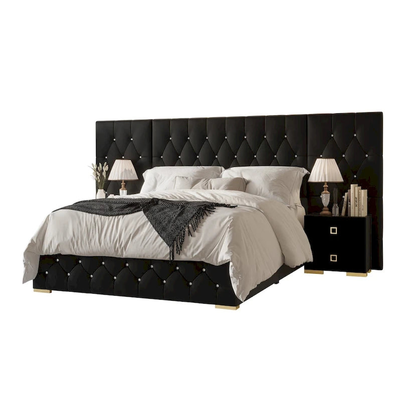 Ensemble de 3 tables de chevet CraftPorch pour chambre à coucher avec lit plateforme capitonné en velours luxueux