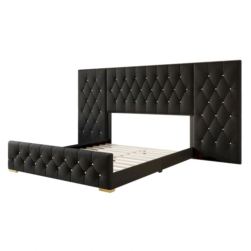 Ensemble de 3 tables de chevet CraftPorch pour chambre à coucher avec lit plateforme capitonné en velours luxueux