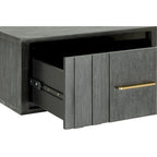Lit plateforme contemporain Modrest Manchester gris foncé avec deux tables de chevet