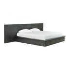 Lit plateforme contemporain Modrest Manchester gris foncé avec deux tables de chevet