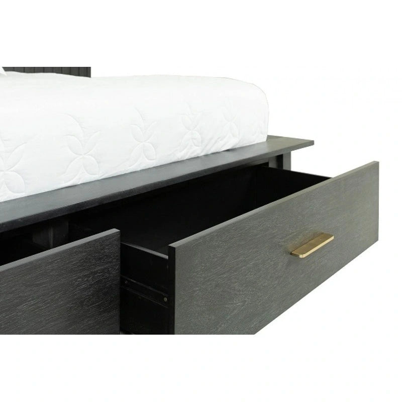 Lit plateforme contemporain Modrest Manchester gris foncé avec deux tables de chevet