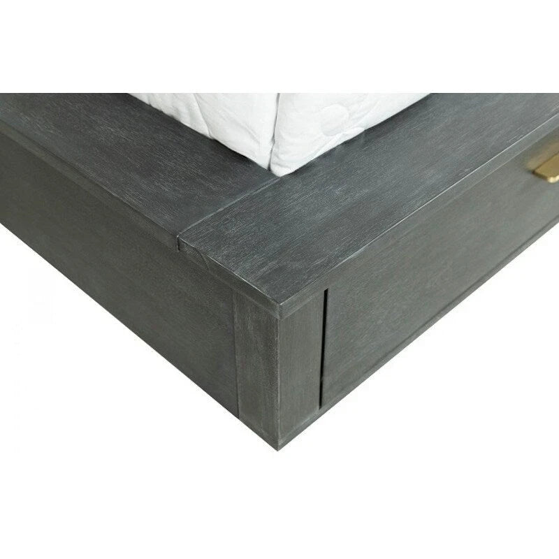 Lit plateforme contemporain Modrest Manchester gris foncé avec deux tables de chevet