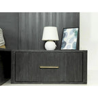 Lit plateforme contemporain Modrest Manchester gris foncé avec deux tables de chevet