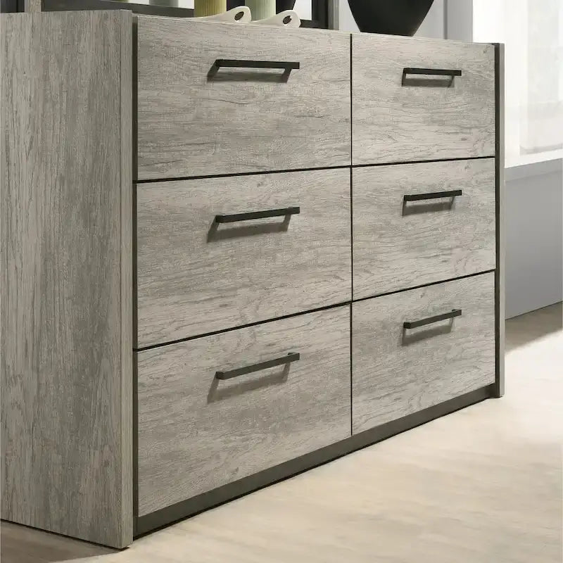 Lit mural LED Lenca de Roundhill Furniture avec tables de chevet, commode et miroir - Gris vieilli