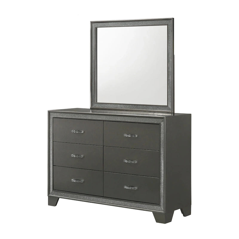 Ensemble de chambre à coucher Hoyt 5 pièces en similicuir gris foncé avec panneaux capitonnés