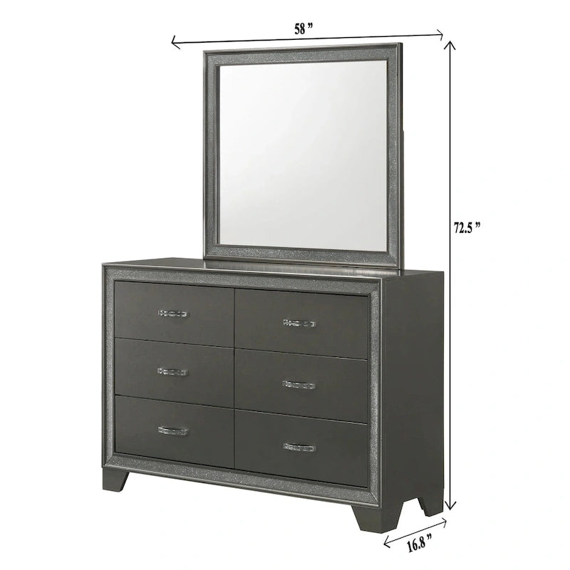 Ensemble de chambre à coucher Hoyt 5 pièces en similicuir gris foncé avec panneaux capitonnés