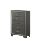 Ensemble de chambre à coucher Hoyt 5 pièces en similicuir gris foncé avec panneaux capitonnés