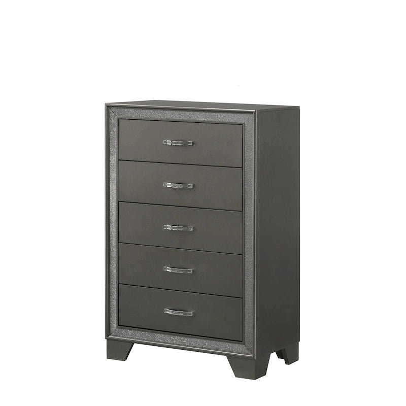 Ensemble de chambre à coucher Hoyt 5 pièces en similicuir gris foncé avec panneaux capitonnés