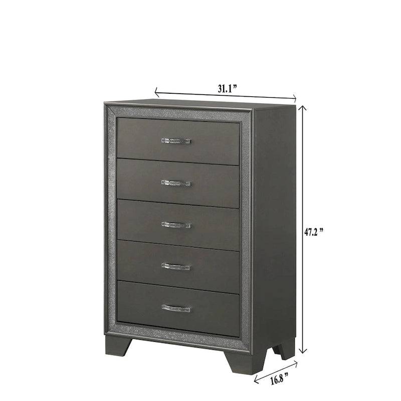Ensemble de chambre à coucher Hoyt 5 pièces en similicuir gris foncé avec panneaux capitonnés