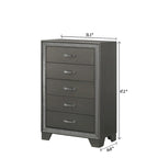 Ensemble de chambre à coucher Hoyt 5 pièces en similicuir gris foncé avec panneaux capitonnés