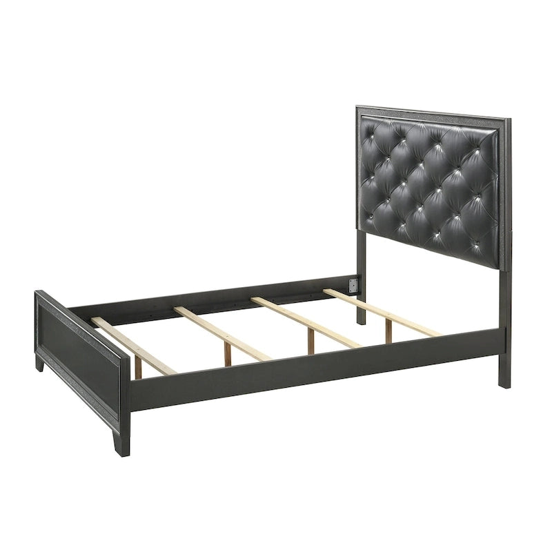 Ensemble de chambre à coucher Hoyt 5 pièces en similicuir gris foncé avec panneaux capitonnés